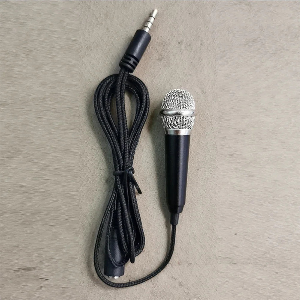 Black wired stereo studio microphone earphone ktv with silver mesh grille and 3.5mm jack for karaoke mini microfon use