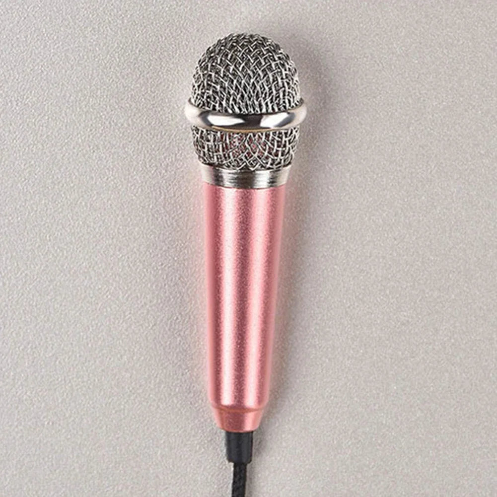 Pink metallic wired 3.5mm stereo studio microphone earphone ktv with silver mesh grille and black cable for karaoke mini microfon use