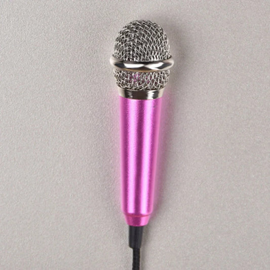 Pink wired 3.5mm stereo studio microphone earphone ktv with silver mesh grille and metallic accents for karaoke mini microfon use