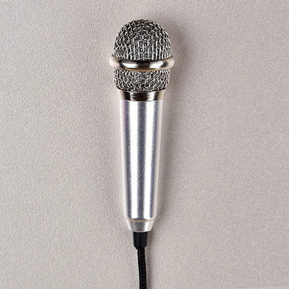 Silver wired stereo studio microphone with mesh grille and black cable for karaoke mini microfon and ktv use