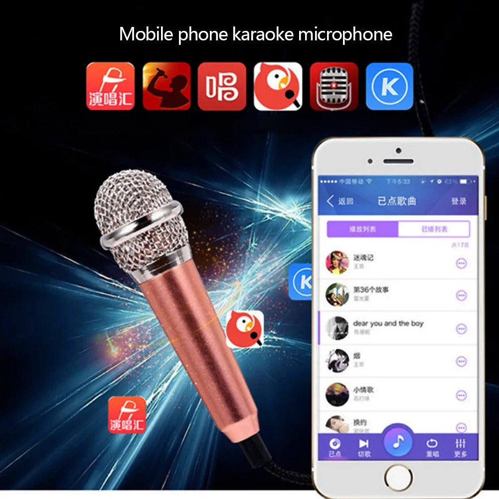 Rose gold wired 3.5mm stereo studio microphone earphone ktv with metallic mesh grille and silver accents for smartphone use