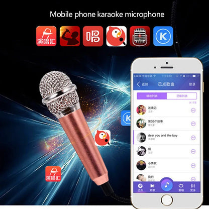 Rose gold wired 3.5mm stereo studio microphone earphone ktv with metallic mesh grille and silver accents for smartphone use