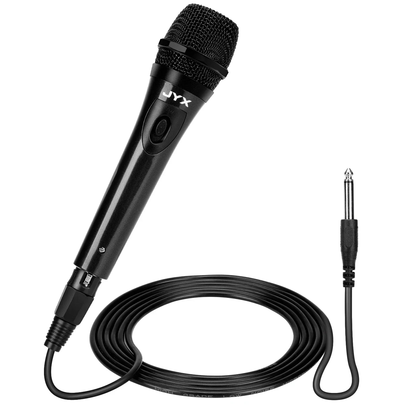 Black jyx wired dynamic super-cardioid vocal microphone handheld with mesh grille and coiled cable for live vocals karaoke