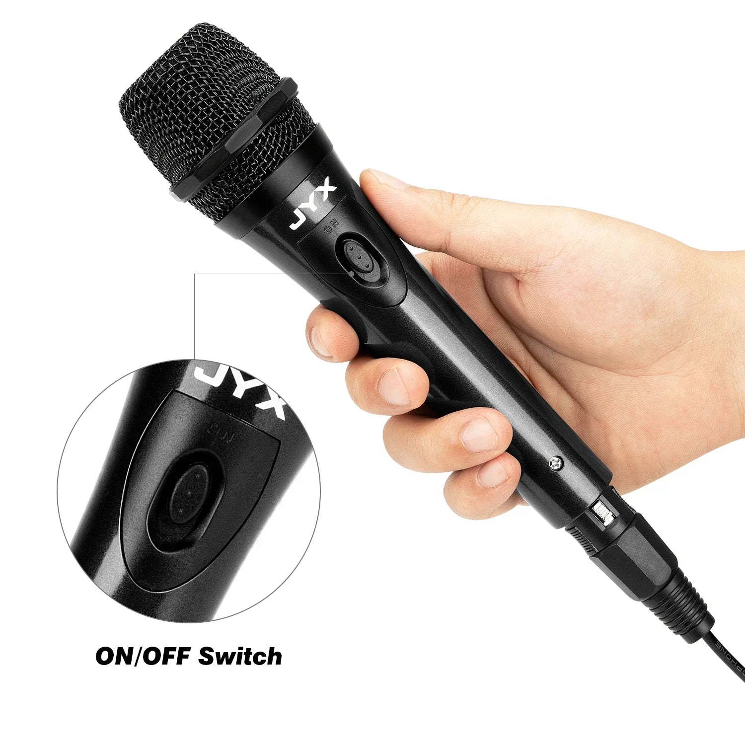 Black jyx wired dynamic super-cardioid vocal microphone handheld with mesh grille and textured grip for live vocals karaoke