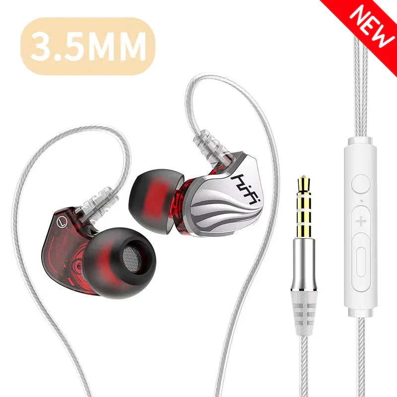 Red and silver wired type c in-ear hifi 6d surround bass earphones with transparent tips for gaming and music