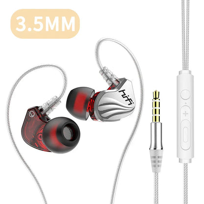 Red and silver wired earphone type c in-ear hifi 6d surround with transparent tips for game music and surround bass
