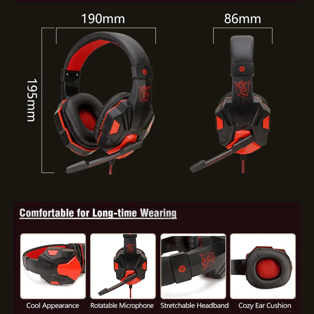Black and red wired gaming headphones with padded ear cushions and 120° adjustable microphone for xbox smartphone use