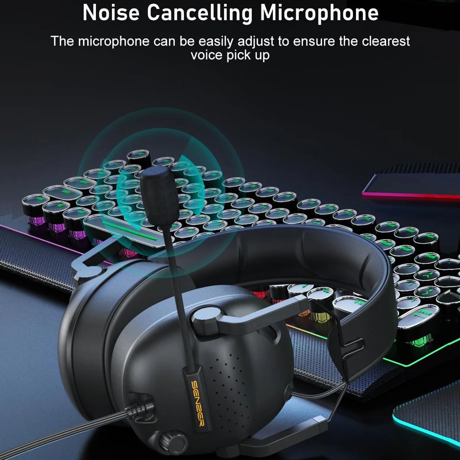Black wired gaming headset with noise cancelling microphone and adjustable settings for laptop nintendo gamer by snaker