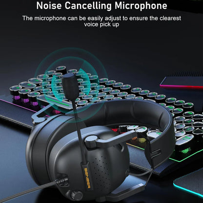Black wired gaming headset with noise cancelling microphone and adjustable settings for laptop nintendo gamer by snaker
