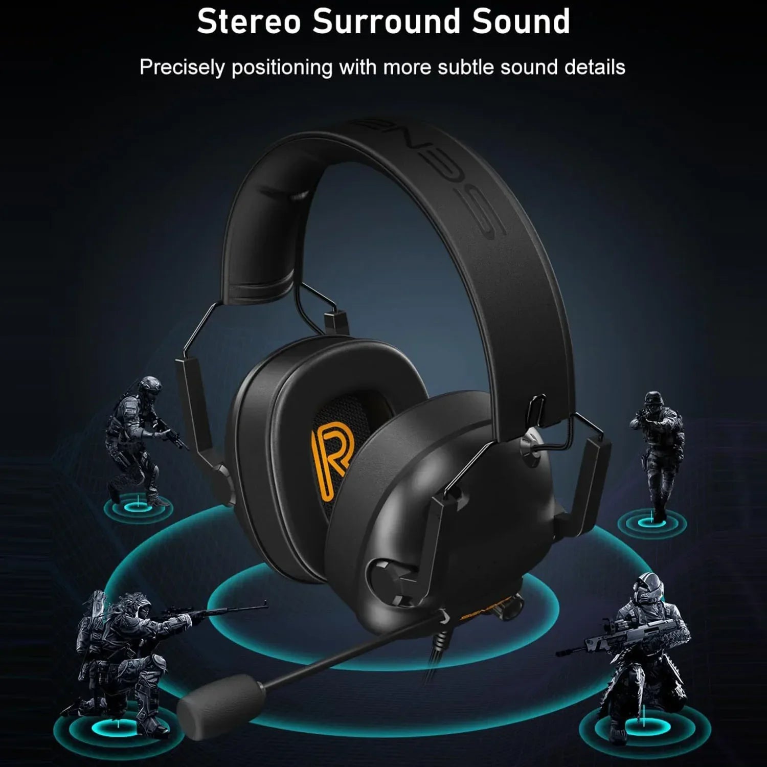 Black wired gaming headset with orange r logo, noise cancelling headphones with microphone for laptop nintendo gamer