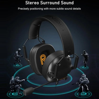 Black wired gaming headset with orange r logo, noise cancelling headphones with microphone for laptop nintendo gamer