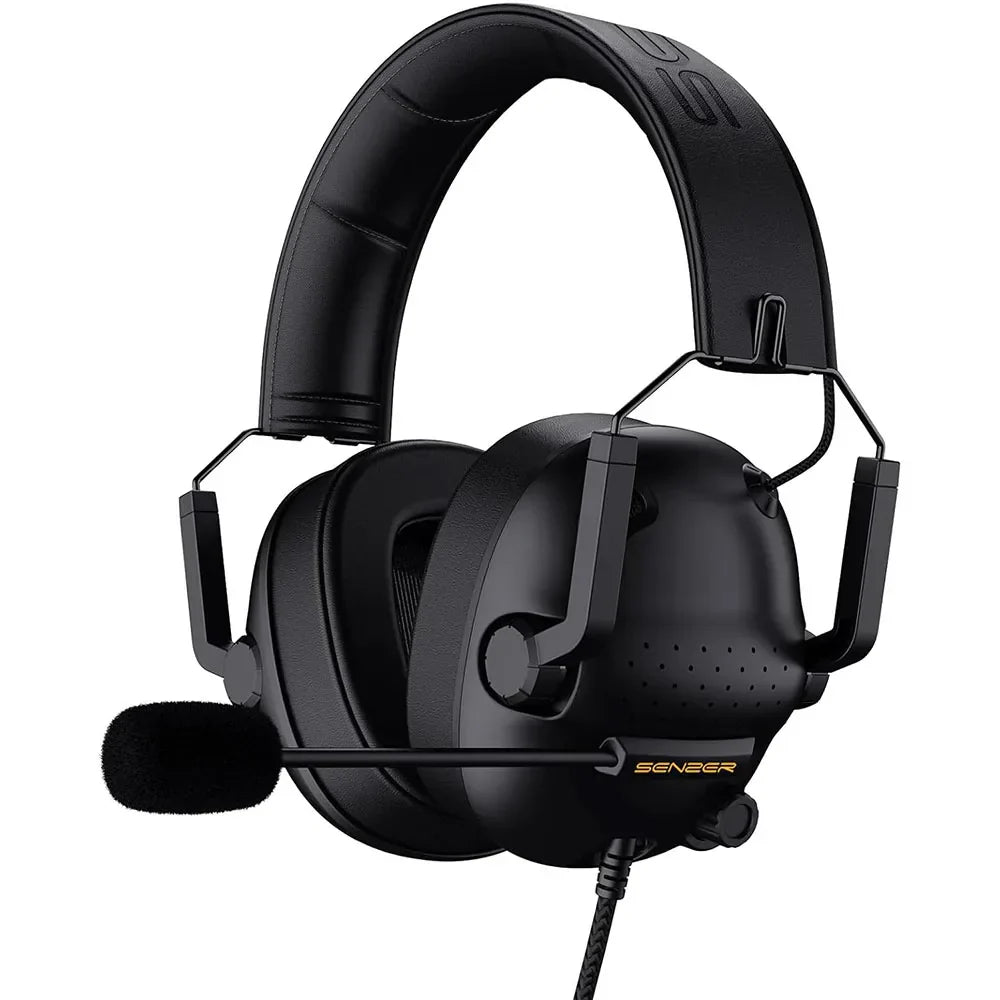 Black senner wired gaming headset with padded headband detachable microphone and noise cancelling headphones for laptop nintendo gamer