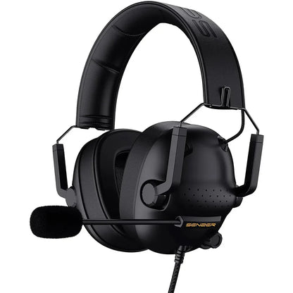 Black senner wired gaming headset with padded headband detachable microphone and noise cancelling headphones for laptop nintendo gamer