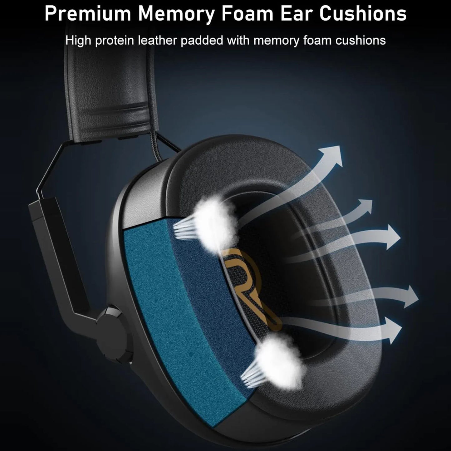 Black and teal memory foam ear cushions with high protein leather padding and gold logo for wired gaming headset noise cancelling headphones laptop nintendo gamer
