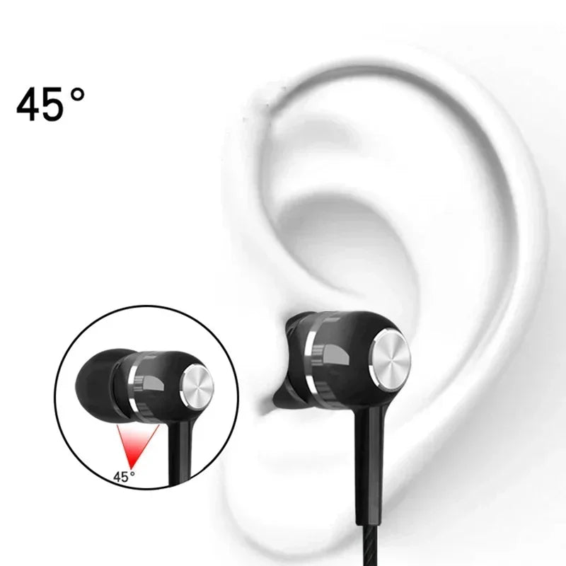 Black wired sport earbuds with silver metallic accent featuring mic volume control and bass phone earphones for music
