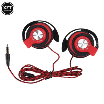 Red and black wired headphones hifi with silver center and braided red cable featuring adjustable ear hook and heavy bass