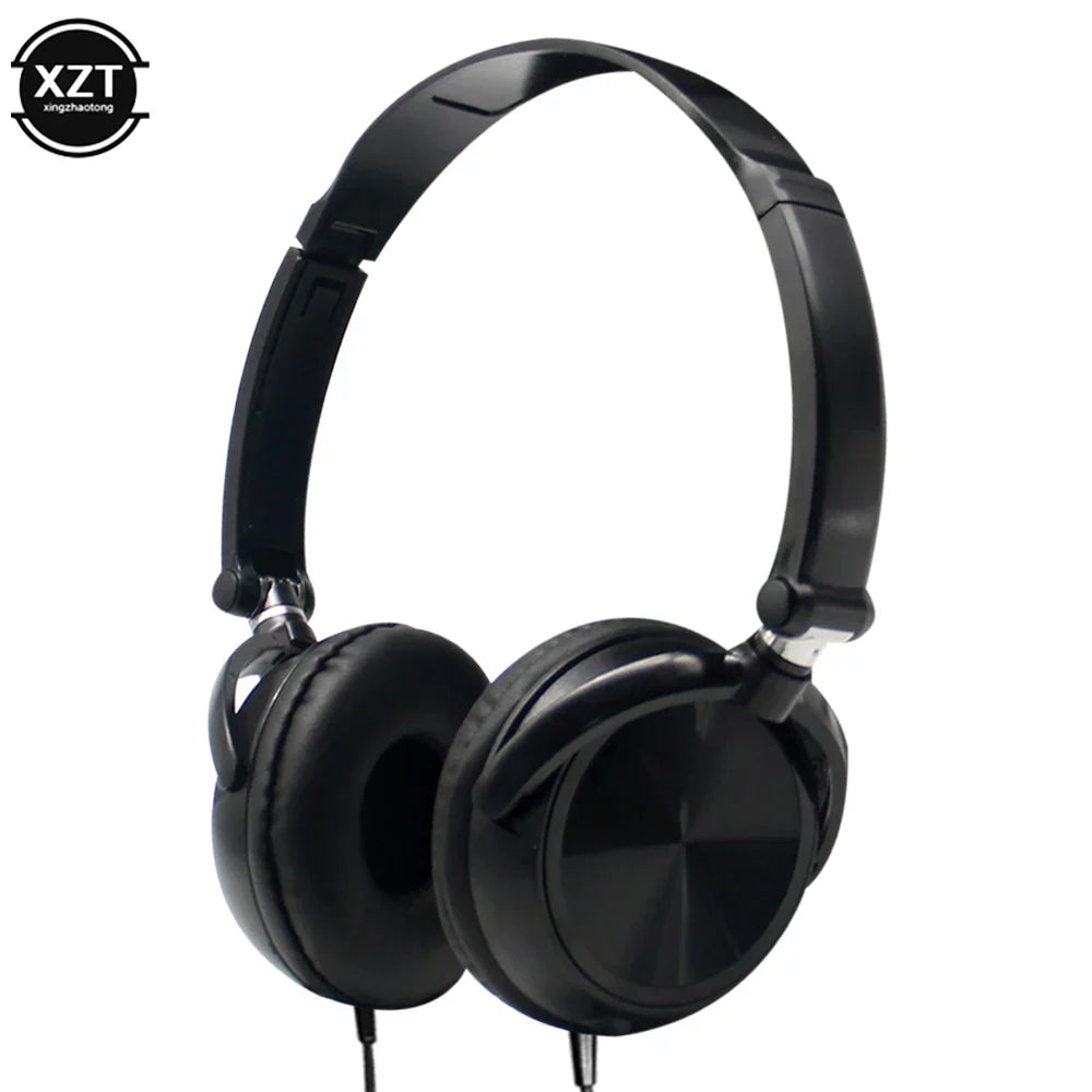 Black glossy wired over ear headphones with padded earcups flexible adjustable headset for headsets HD sound music stereo earphone