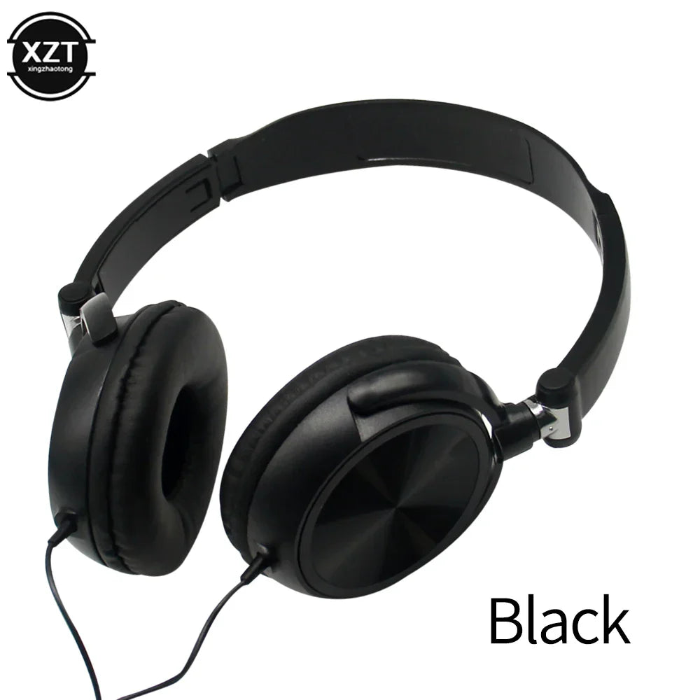 Black wired over-ear headphones with glossy finish and padded earcups feature headsets hd sound and flexible adjustable headset design