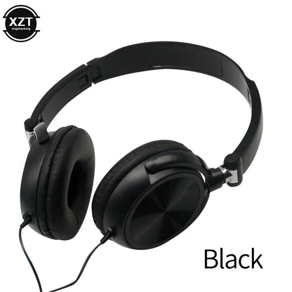 Black wired over-ear headphones with glossy finish and padded earcups feature headsets hd sound and flexible adjustable headset design