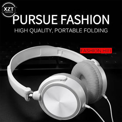 White wired over ear headphones with metallic silver driver faceplate and gray padded earcups for headsets hd sound and music stereo earphone use