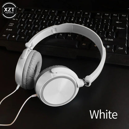 White over-ear headsets hd sound with padded gray earcups flexible adjustable headset for music stereo earphone use