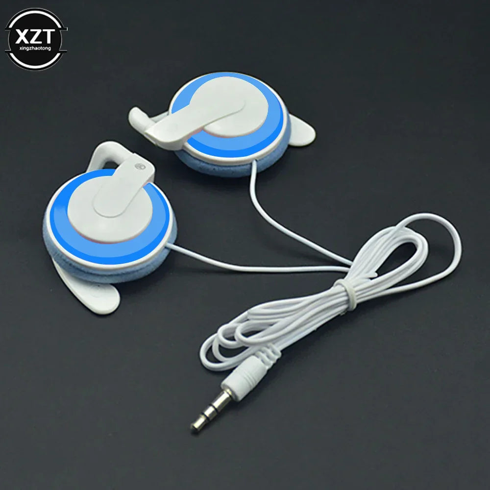 Blue and white wired headphones stereo with retractable cable and adjustable design for office school ring use
