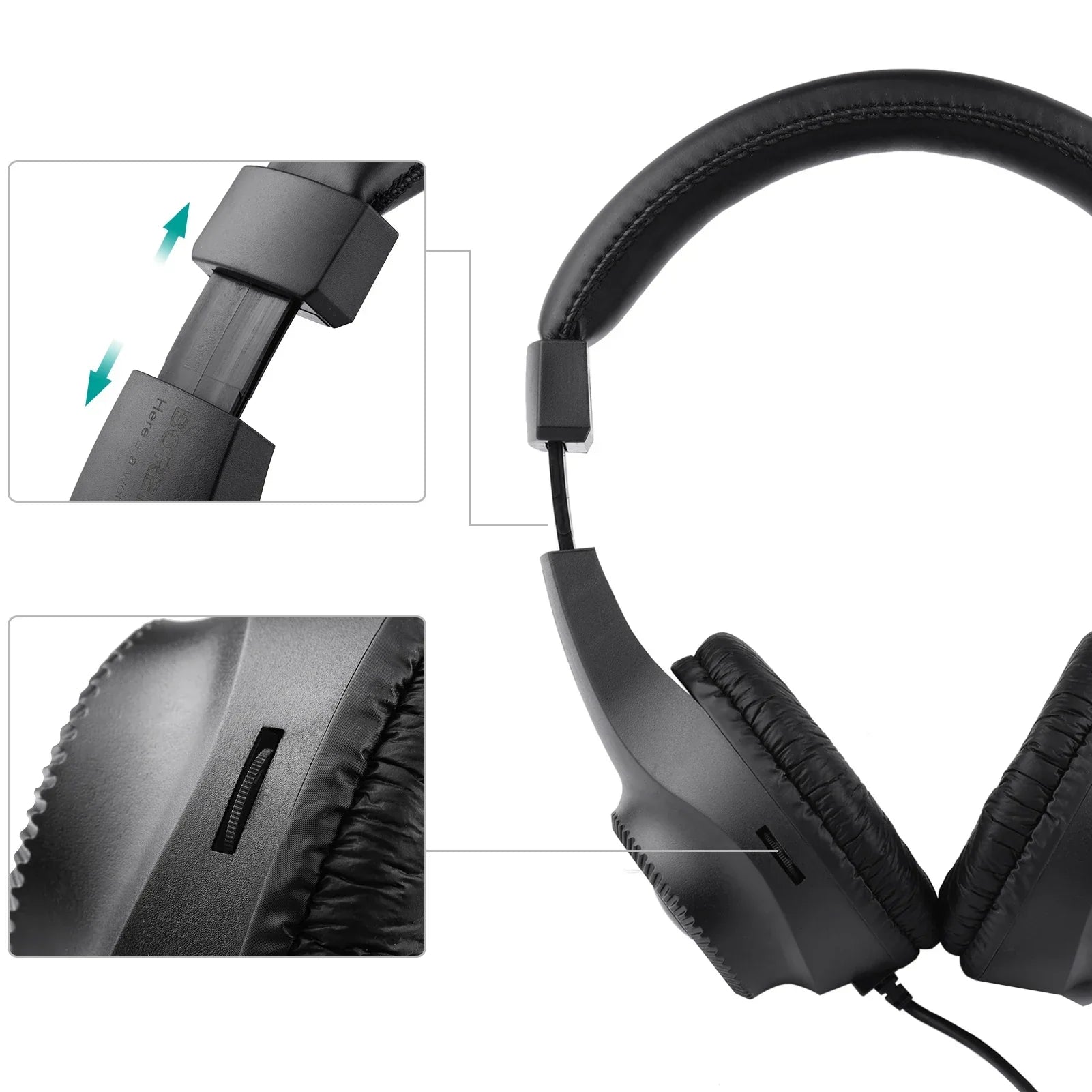 Black wired headset with padded headband and matte plastic frame featuring a 65mm single jack stereo for electric piano stereo monitoring headphone use