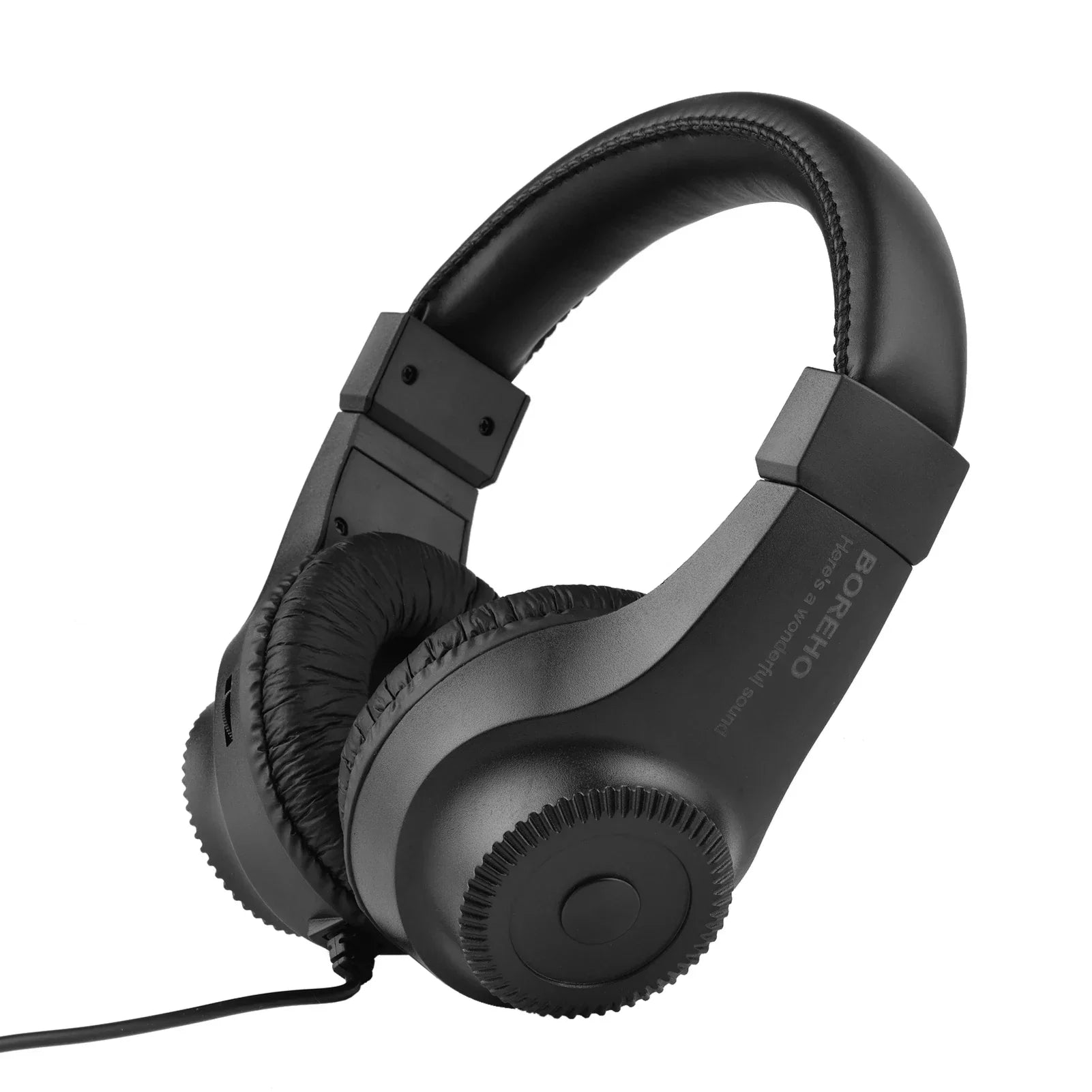 Black wired headset with padded earcups and boreho logo featuring single jack stereo for electric piano monitoring