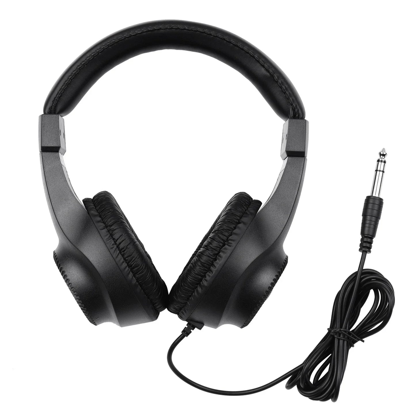 Black wired headset with self adjusting headband and padded earcups for single stereo monitoring of electronic musical instruments