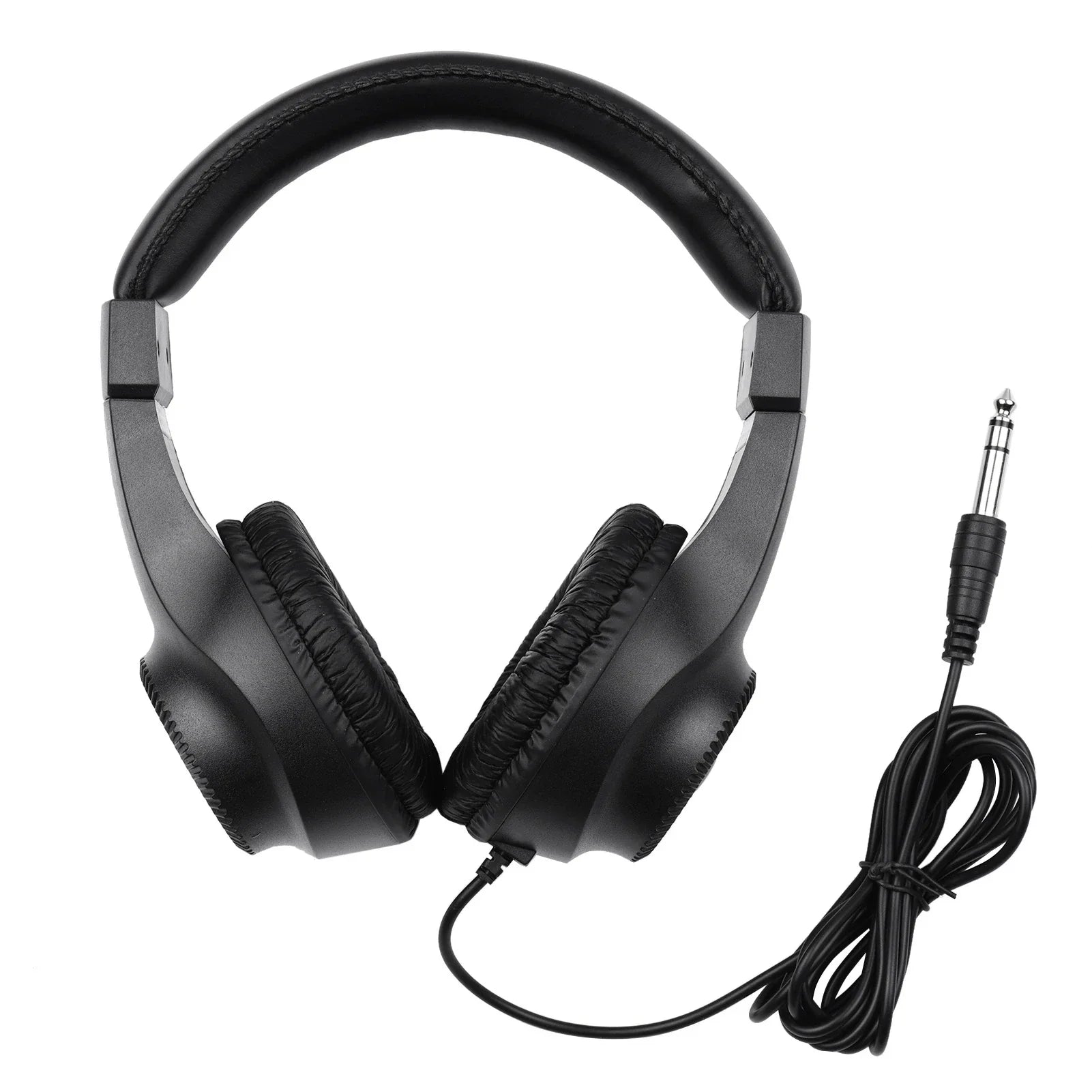 Black wired headset with self adjusting headband and padded earcups for single stereo monitoring of electronic musical instruments