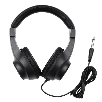 Black wired headset with self adjusting headband and padded earcups for single stereo monitoring of electronic musical instruments