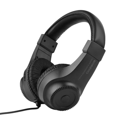 Black wired headset with adjusting headband and padded earcups for single stereo monitoring of electronic musical instruments