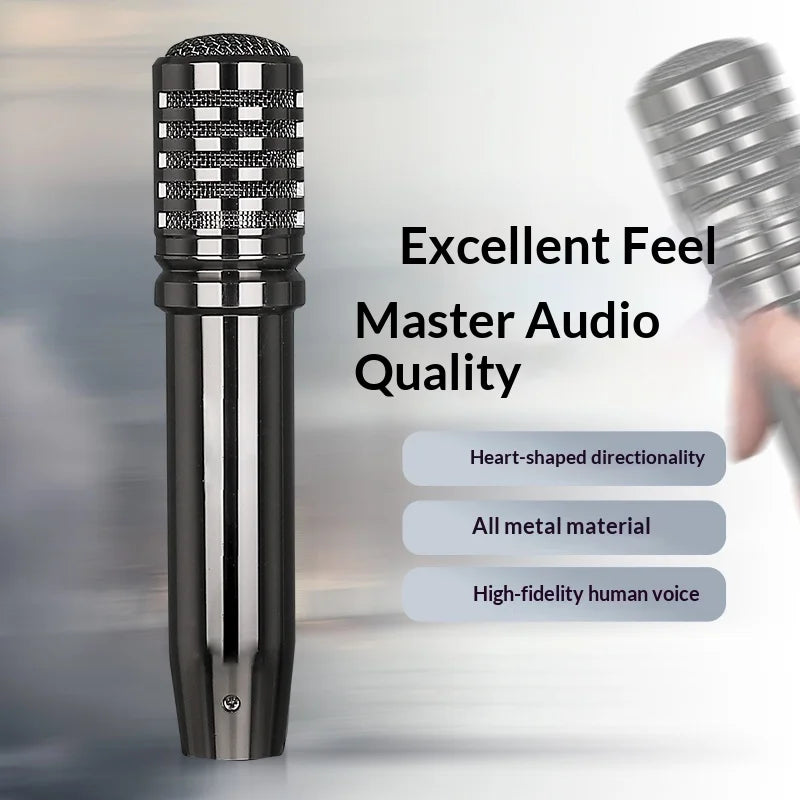 Black and silver all-metal wired microphone ktv with checkered grille for karaoke conference singing performance handheld capacitor