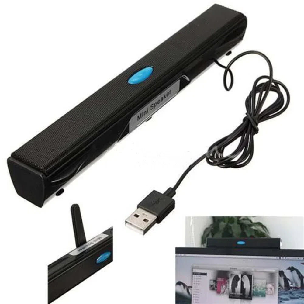 Black wired mini portable usb speaker with blue power button and usb cable as player versterker luidspreker sound box voor desktop pc