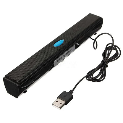 Black wired mini portable usb speaker with textured surface blue oval button and coiled cable player versterker luidspreker sound box voor pc