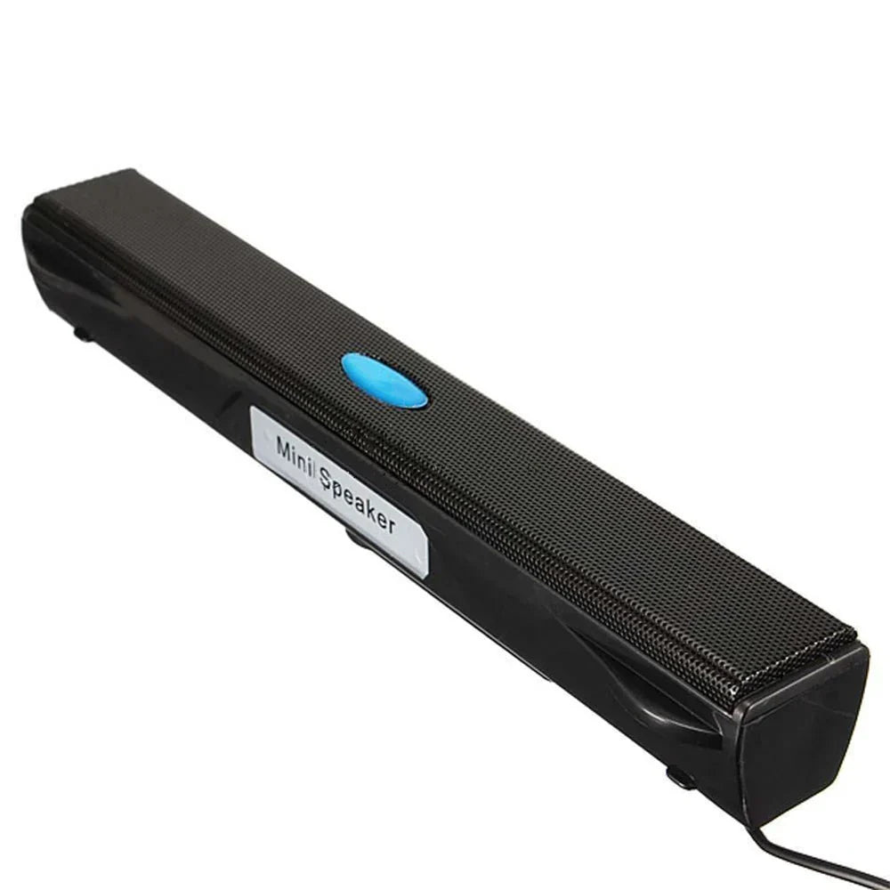 Black wired mini portable usb speaker with textured grille blue power button and player versterker luidspreker label sound box voor pc