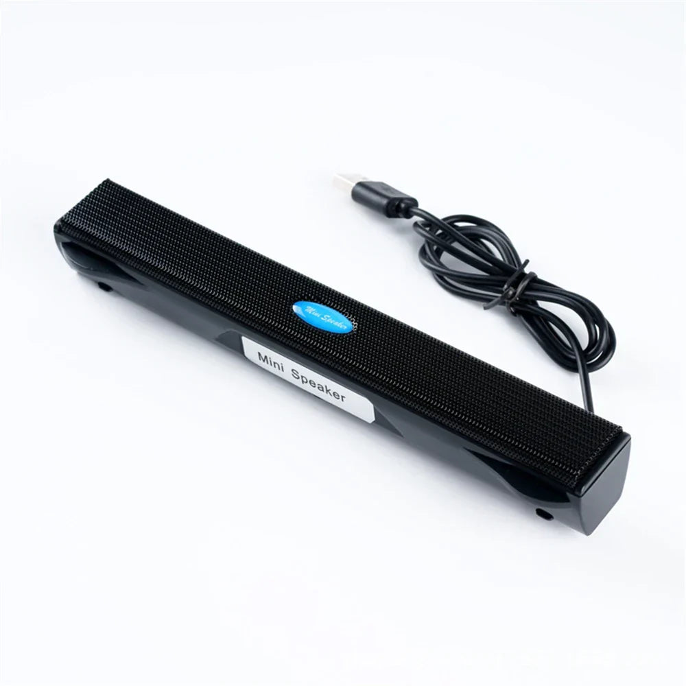 Black textured wired mini portable usb speaker with blue power button and cable for player versterker luidspreker sound box voor pc