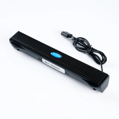 Black textured wired mini portable usb speaker with blue power button and cable for music player versterker luidspreker stereo sound
