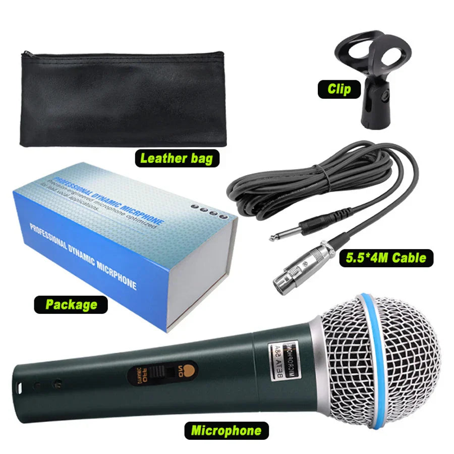 Dark green professional condenser microphone with silver mesh grille and blue accent ring for pc gaming karaoke and streaming