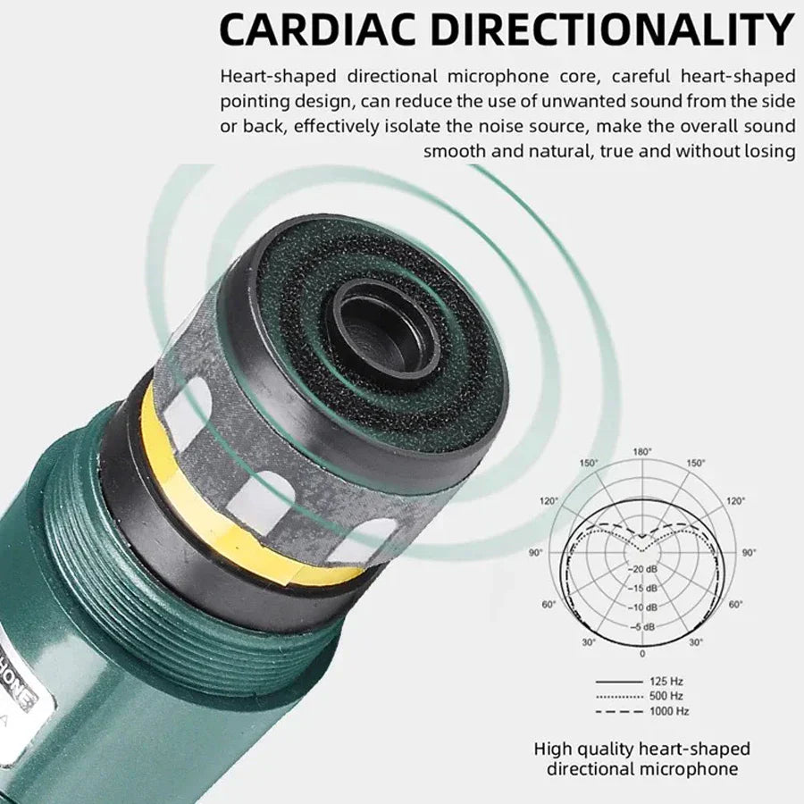 Green and black professional condenser microphone with heart-shaped core design for pc karaoke and live streaming kits