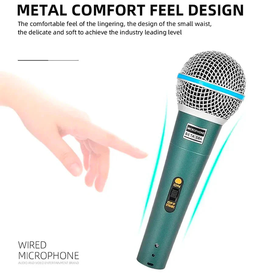 Teal wired professional condenser microphone with silver mesh grille blue accent and on off dynamic switch for pc karaoke