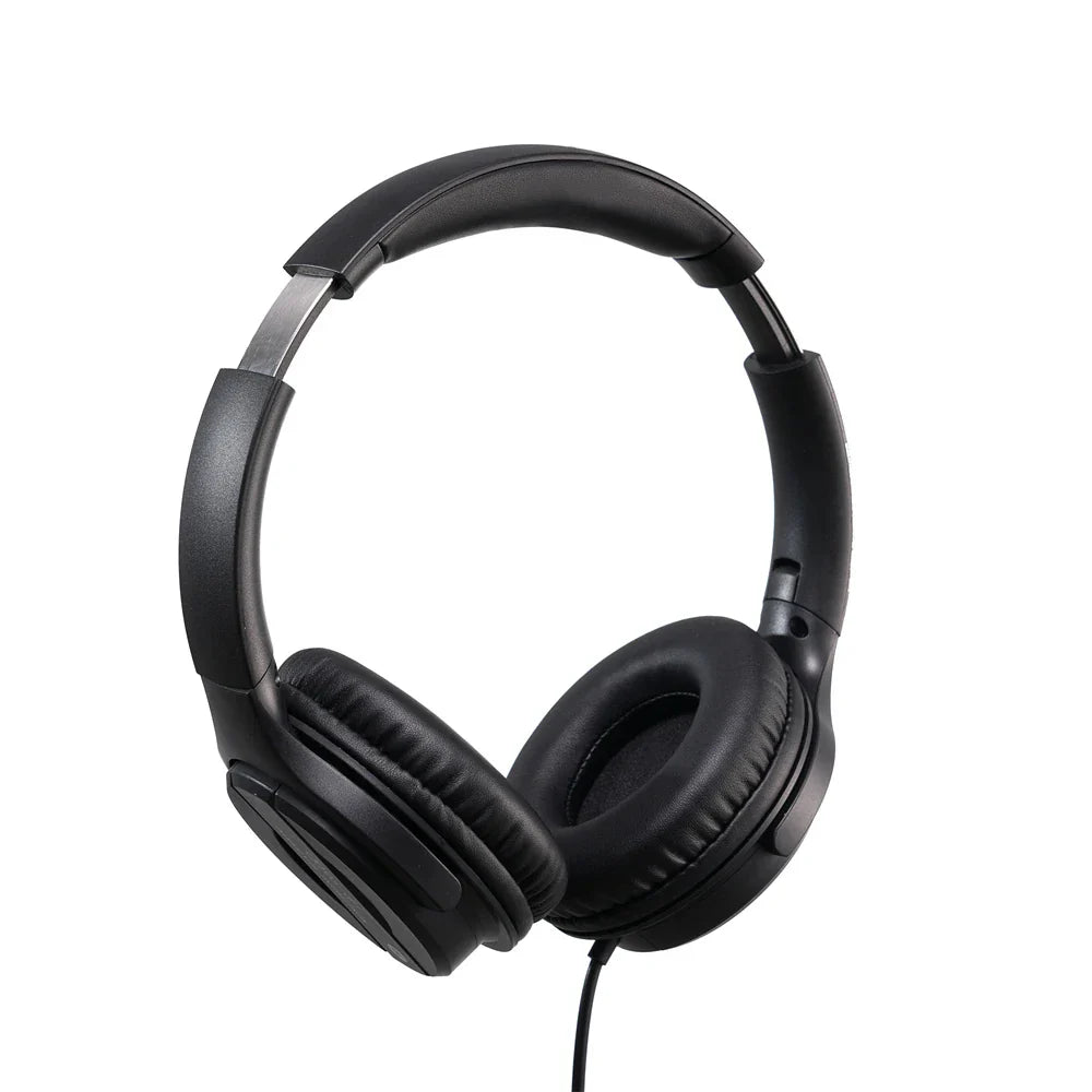 Black wired professional studio headphone with padded earcups sleek minimalist design headphone dj headphones music headset earphone