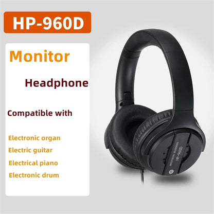Black wired professional studio headphone hp-960d with padded earcups and headband for dj and music headset earphone use