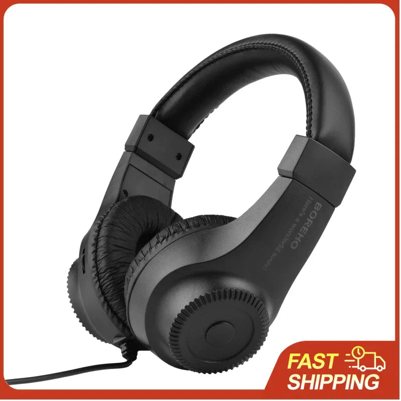 Black wired stereo over-ear headphones with padded headband and 50mm driver for guitar amplifier electric and piano audio mixer