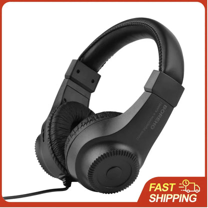 Black wired stereo over-ear headphones with padded headband and 50mm driver for guitar amplifier electric and piano audio mixer