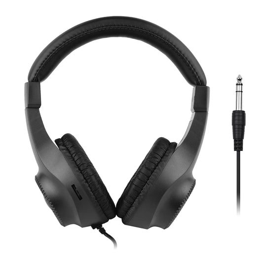 Black over-ear wired stereo monitor headphones with padded earcups and 50mm driver for guitar amplifier and electric piano