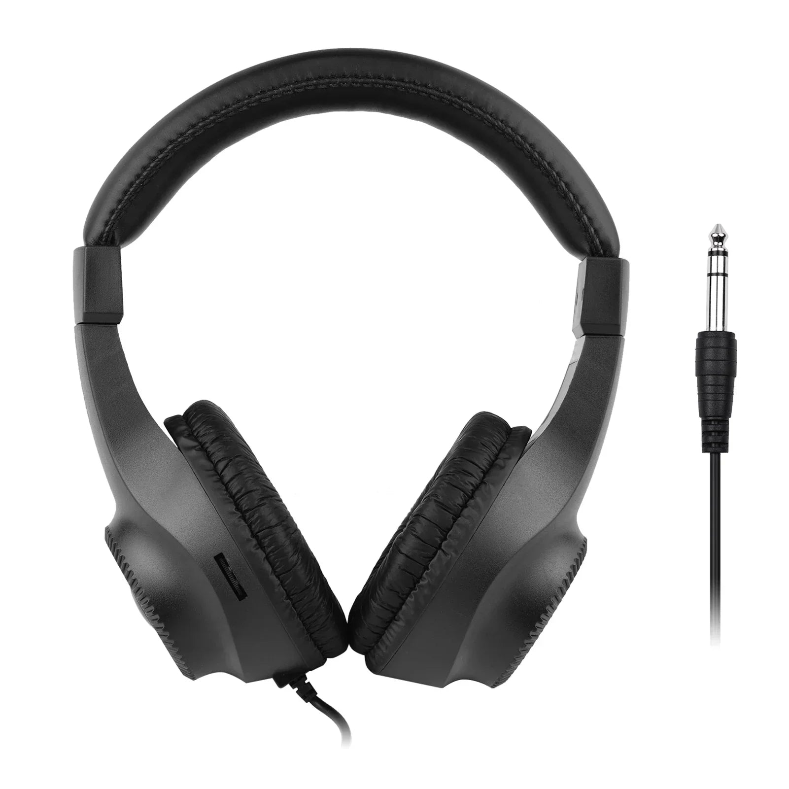 Black wired stereo over-ear headphones with padded earcups 50mm driver and 3.5mm cable for guitar amplifier electric piano audio mixer