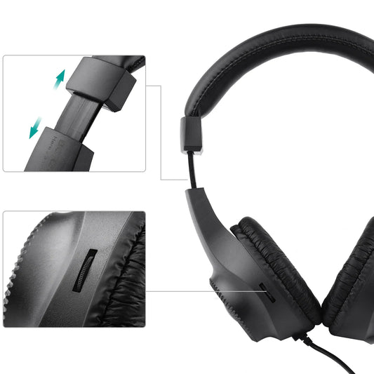 Black wired stereo monitor headphones with padded earcups and adjustable headband for recording monitoring music