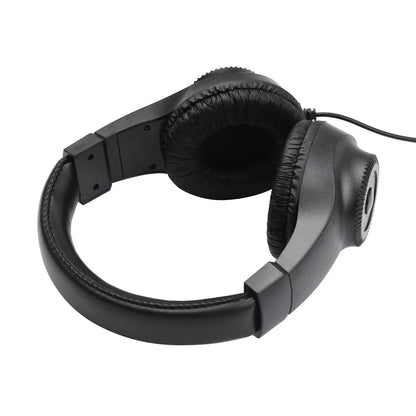 Black wired stereo monitor over-ear headphones with padded earcups and flexible headband for recording monitoring music