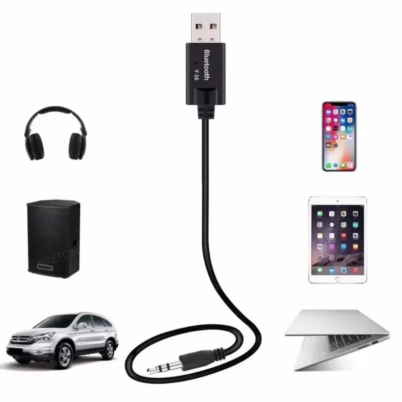 Black usb bluetooth 5.0 music usb dongle with 3.5mm aux auto stereo jack for car speaker amplifier connectivity